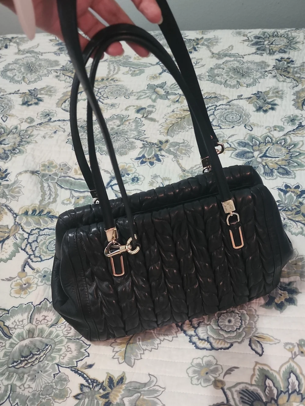Vintage Coach Black Quilted Leather Shoulder Bag with Gold Hardware
